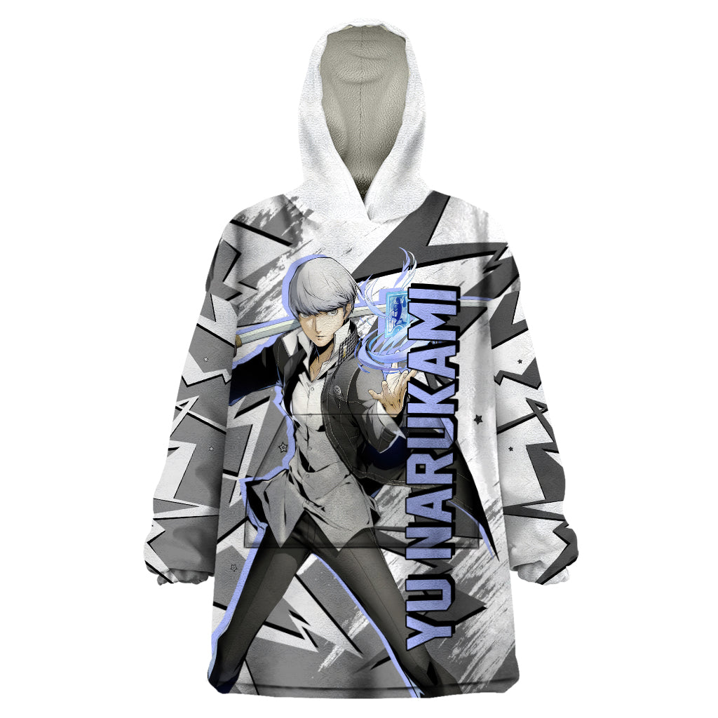 Yu Narukami Persona Wearable Blanket Hoodie Anime Mix Polygon Cyber Style