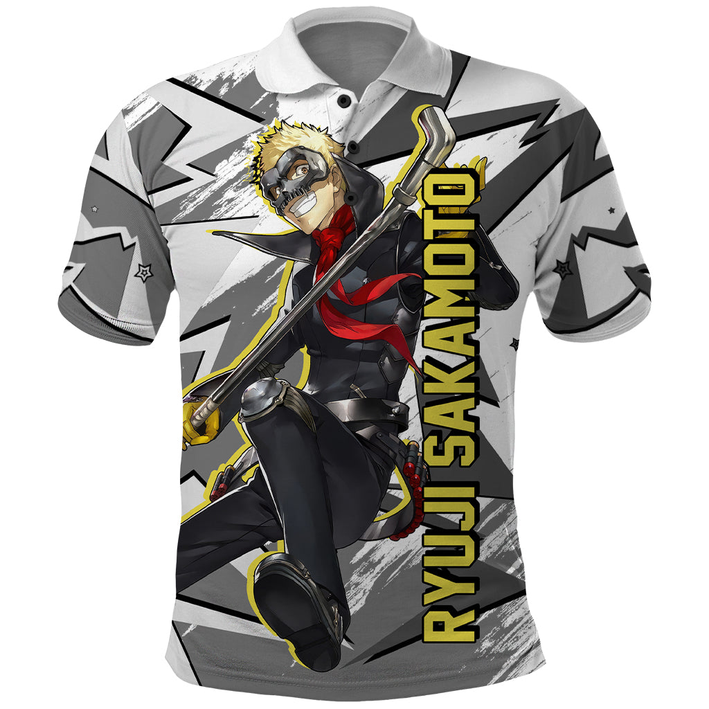 Ryuji Sakamoto Persona Polo Shirt Anime Mix Polygon Cyber Style
