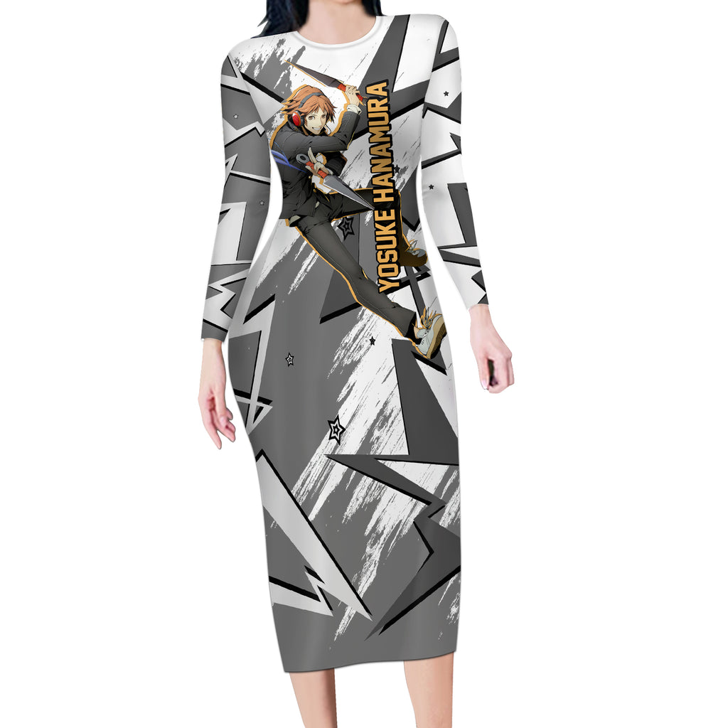 Yosuke Hanamura Persona Long Sleeve Bodycon Dress Anime Mix Polygon Cyber Style