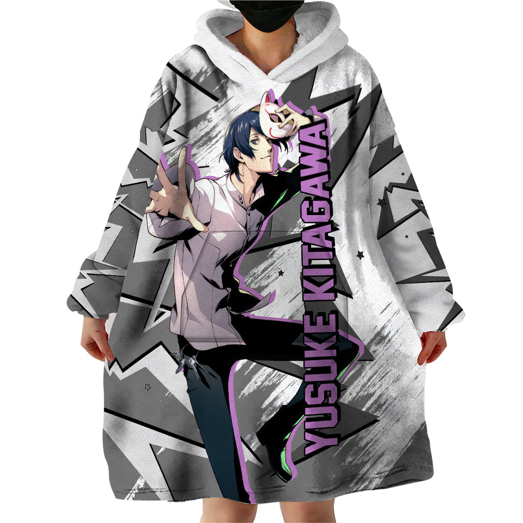 Yusuke Kitagawa Persona Wearable Blanket Hoodie Anime Mix Polygon Cyber Style