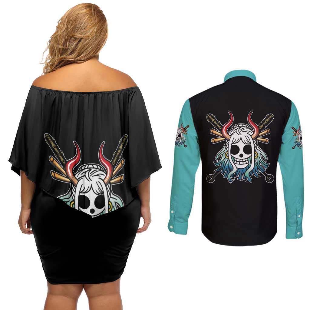Yamato - One Piece Couples Matching Off Shoulder Short Dress and Long Sleeve Button Shirt Anime Mix Manga Style