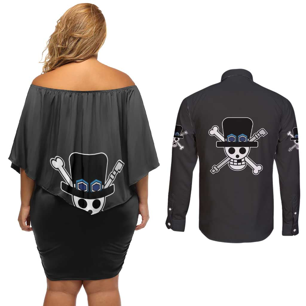 Sabo - One Piece Couples Matching Off Shoulder Short Dress and Long Sleeve Button Shirt Anime Mix Manga Style