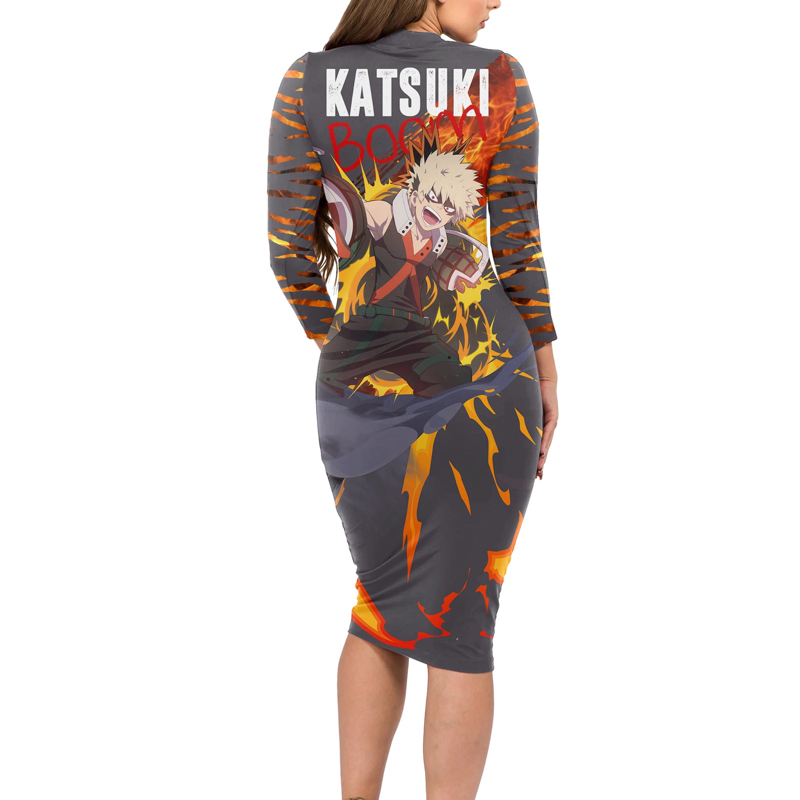 Katsuki Bakugo - My Hero Academia Long Sleeve Bodycon Dress Dynamight Anime Style