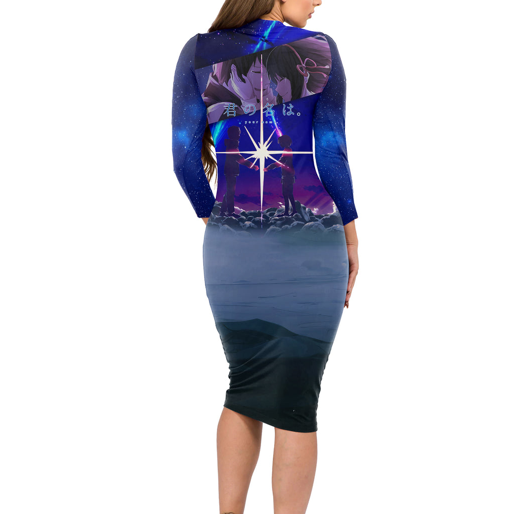 Your Name Movie Long Sleeve Bodycon Dress Anime Mix Galaaxy Style