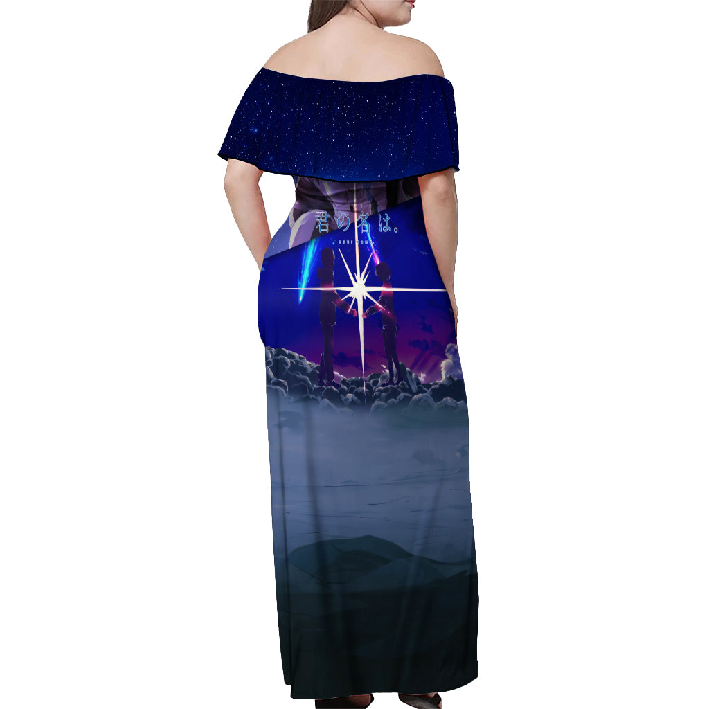 Your Name Movie Off Shoulder Maxi Dress Anime Mix Galaaxy Style