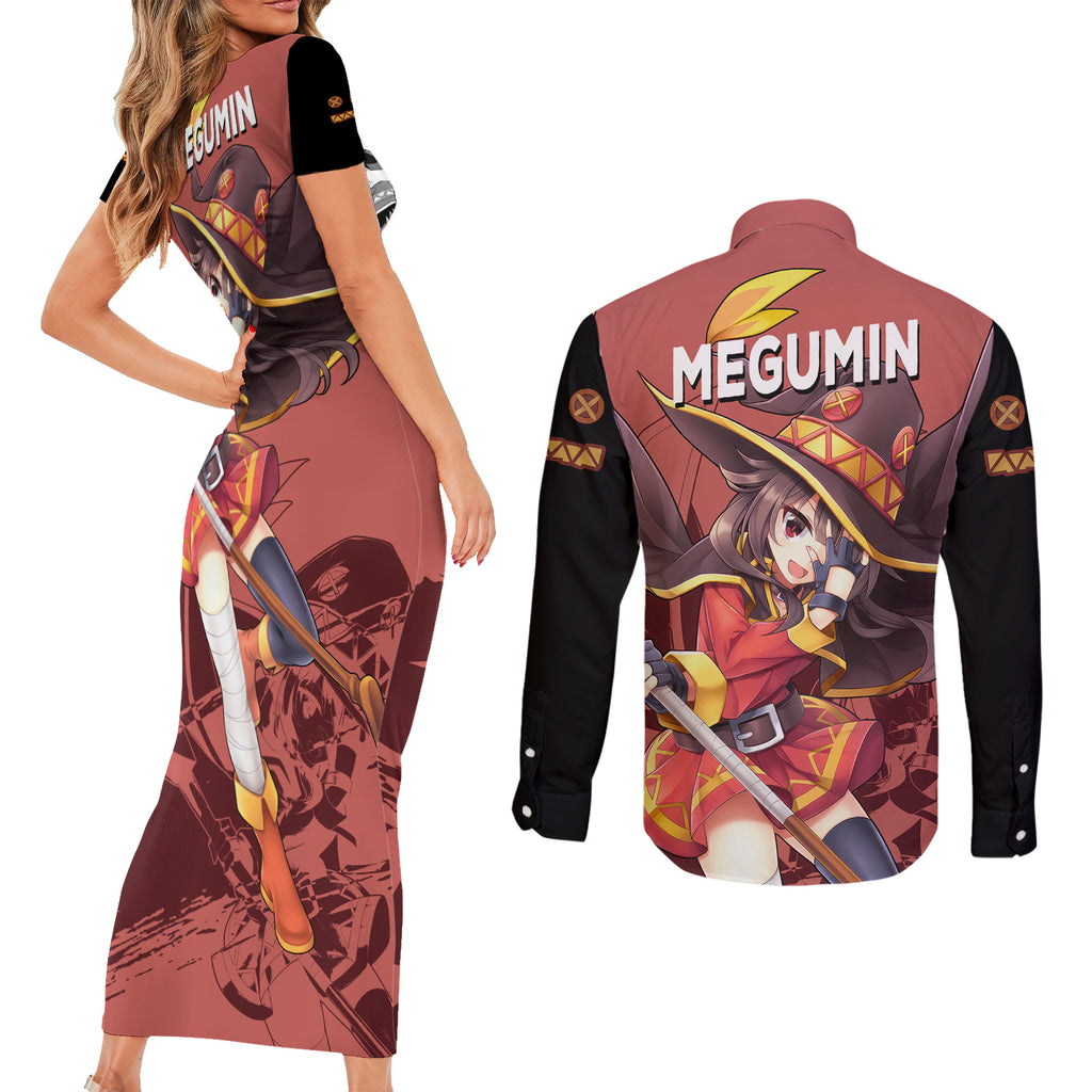 Megumin - KonoSuba Couples Matching Short Sleeve Bodycon Dress and Long Sleeve Button Shirt Anime Style