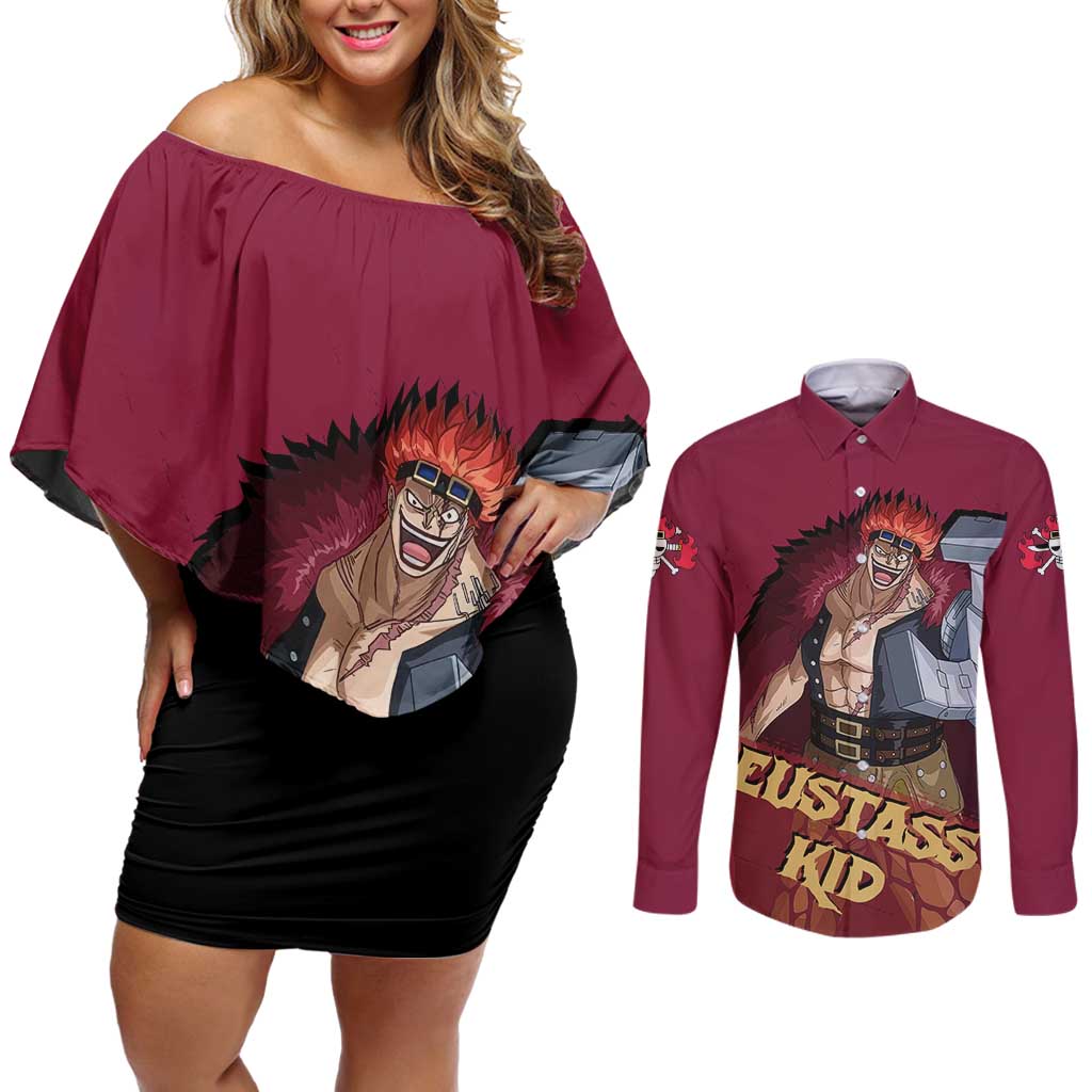 Eustass Kid - One Piece Couples Matching Off Shoulder Short Dress and Long Sleeve Button Shirt Anime Style