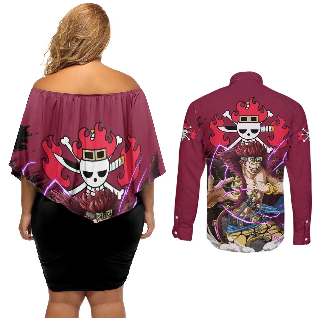 Eustass Kid - One Piece Couples Matching Off Shoulder Short Dress and Long Sleeve Button Shirt Anime Style