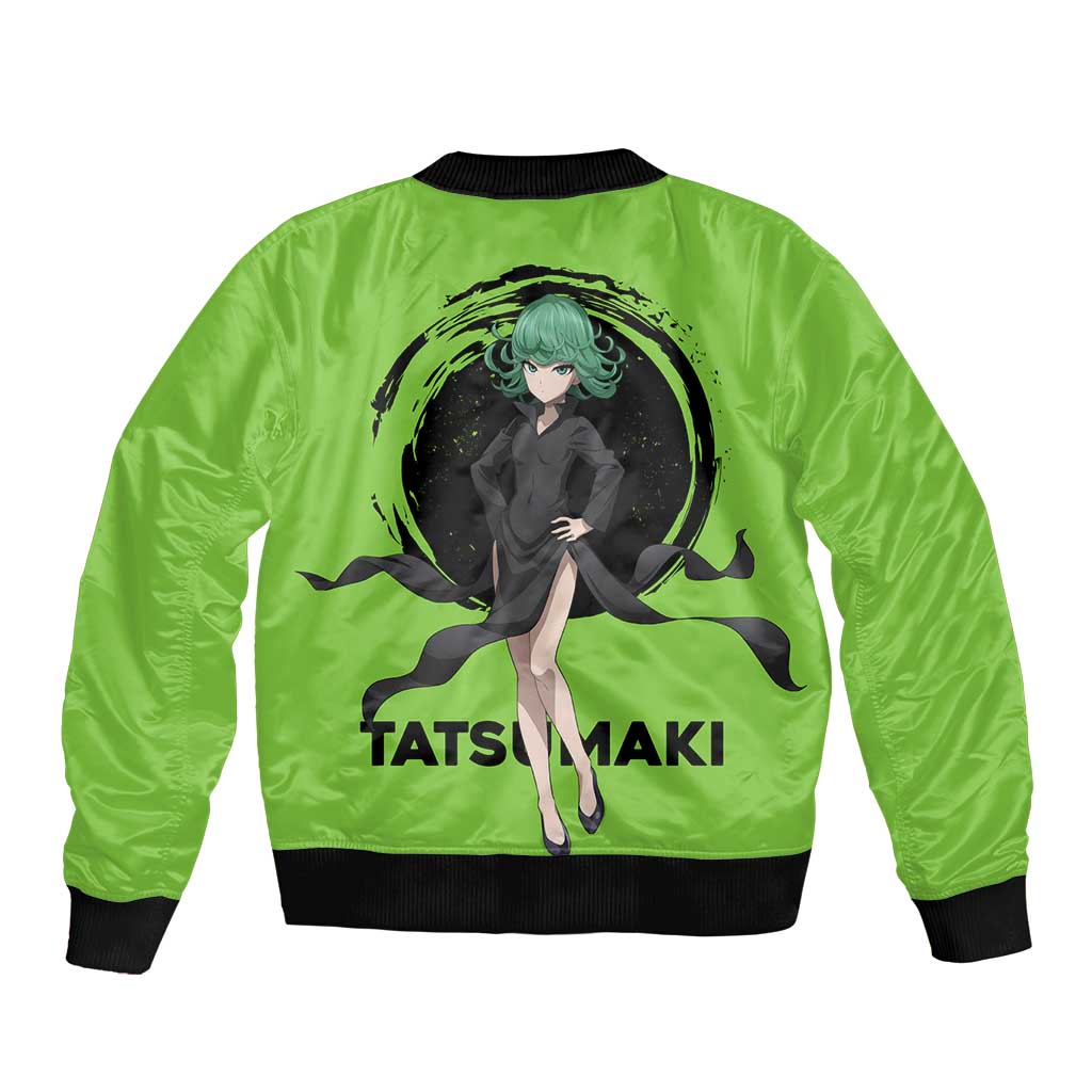 Tatsumaki - One Punch Man Bomber Jacket Anime Text Pattern Style