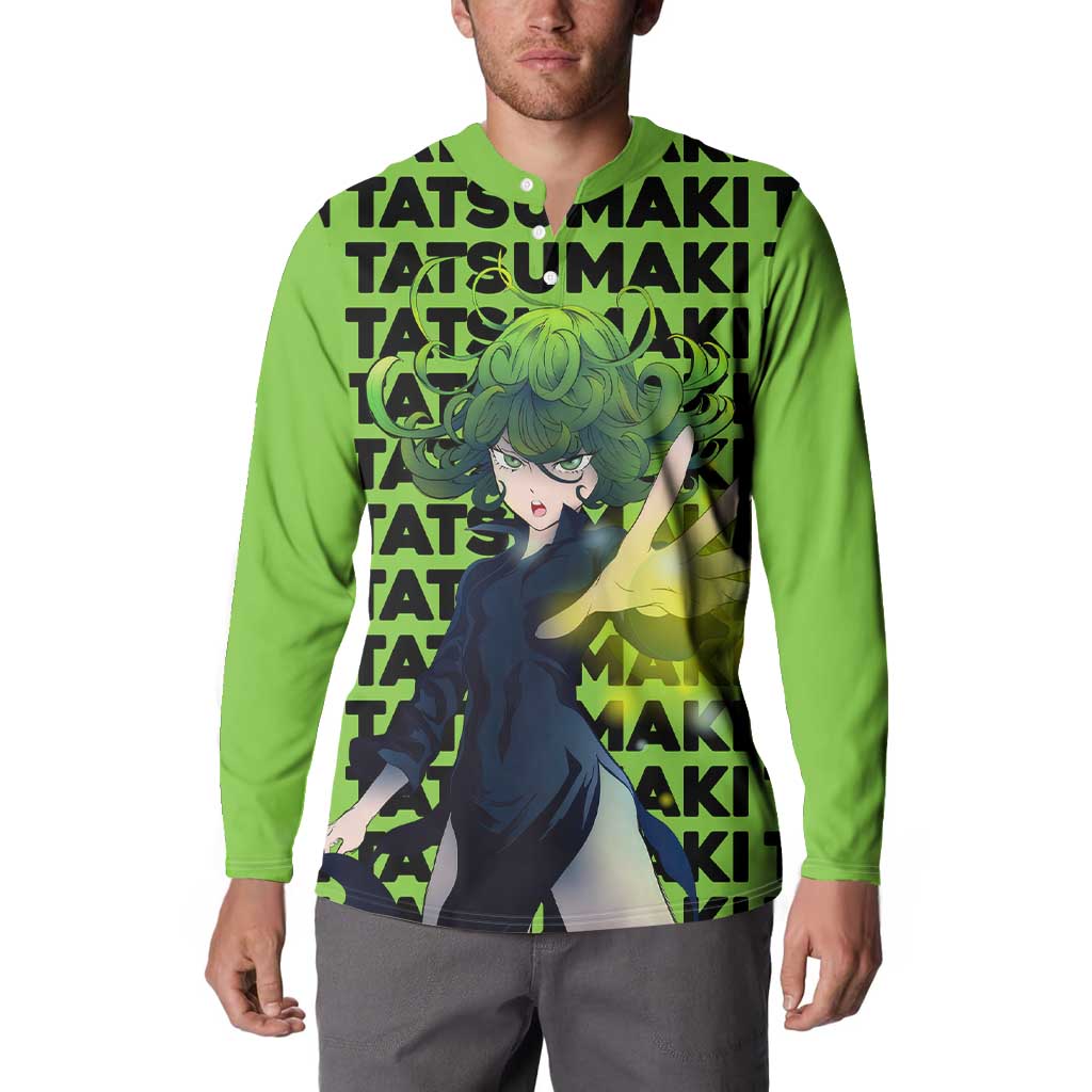 Tatsumaki - One Punch Man Button Sweatshirt Anime Text Pattern Style
