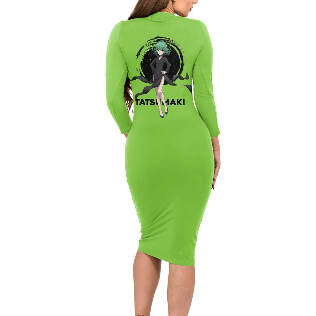 Tatsumaki - One Punch Man Long Sleeve Bodycon Dress Anime Text Pattern Style