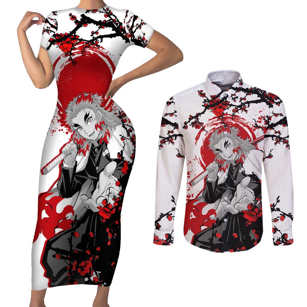 Kyojuro Rengoku - Demon Slayer Couples Matching Short Sleeve Bodycon Dress and Long Sleeve Button Shirt Anime Japan Style