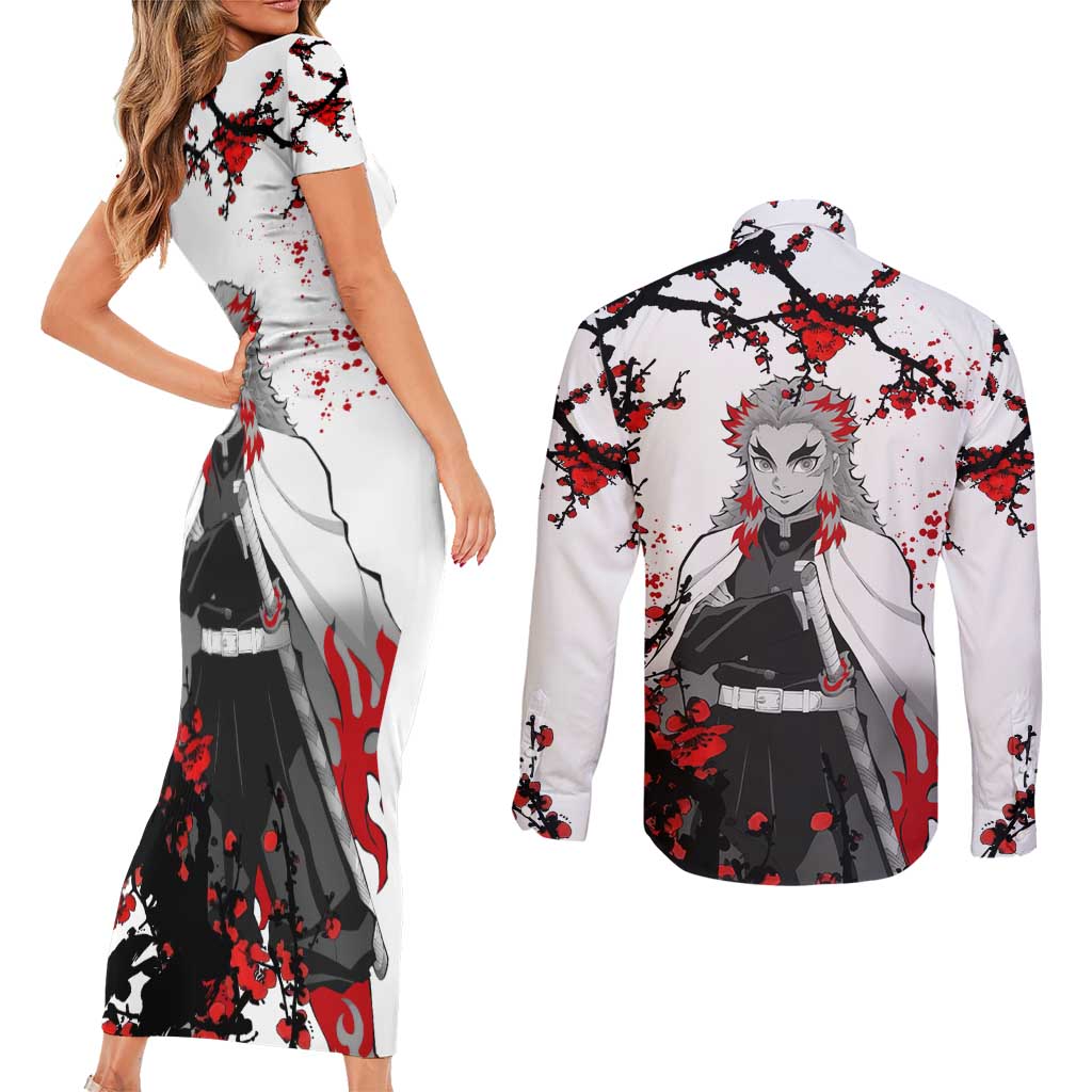 Kyojuro Rengoku - Demon Slayer Couples Matching Short Sleeve Bodycon Dress and Long Sleeve Button Shirt Anime Japan Style