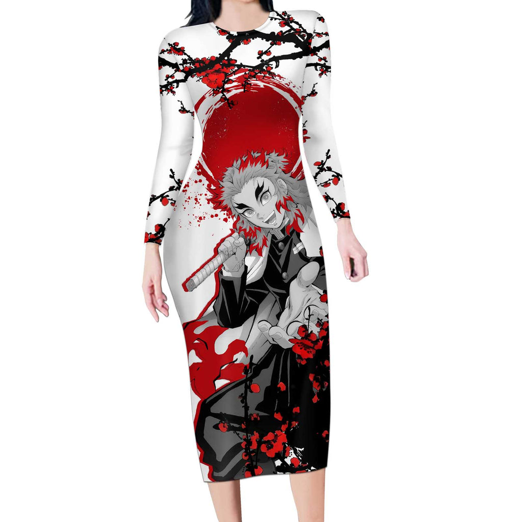 Kyojuro Rengoku - Demon Slayer Long Sleeve Bodycon Dress Anime Japan Style
