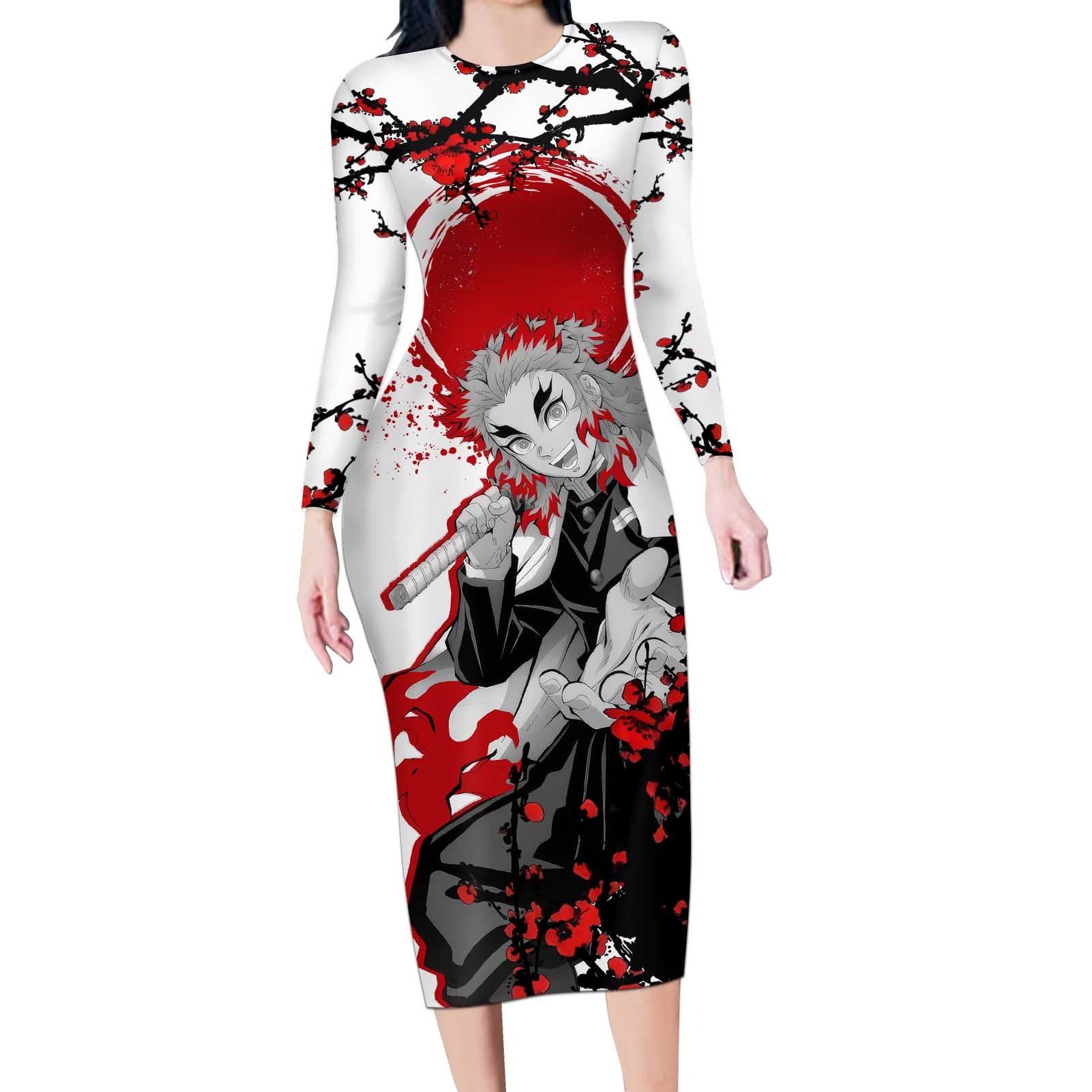 Kyojuro Rengoku - Demon Slayer Long Sleeve Bodycon Dress Anime Japan Style