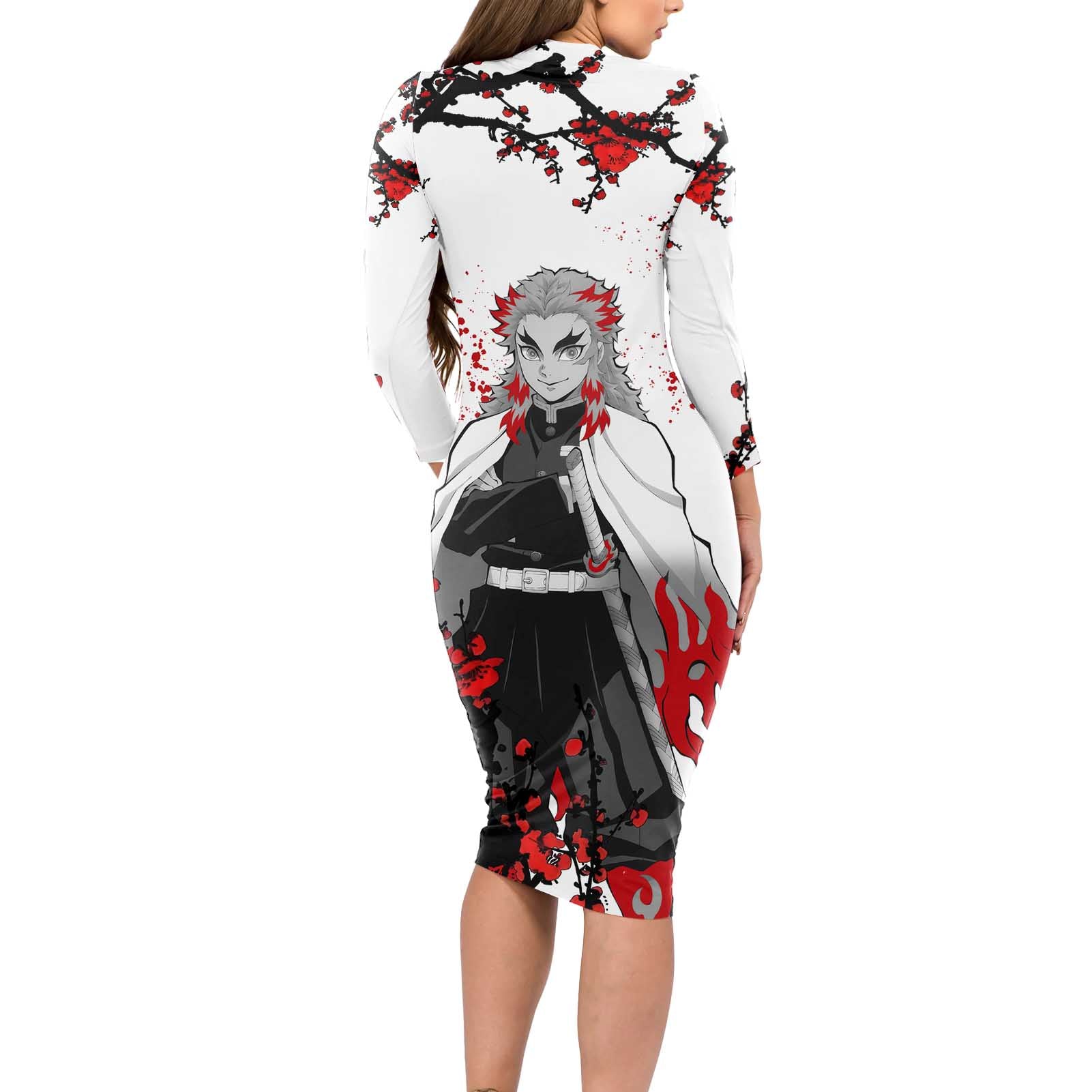 Kyojuro Rengoku - Demon Slayer Long Sleeve Bodycon Dress Anime Japan Style