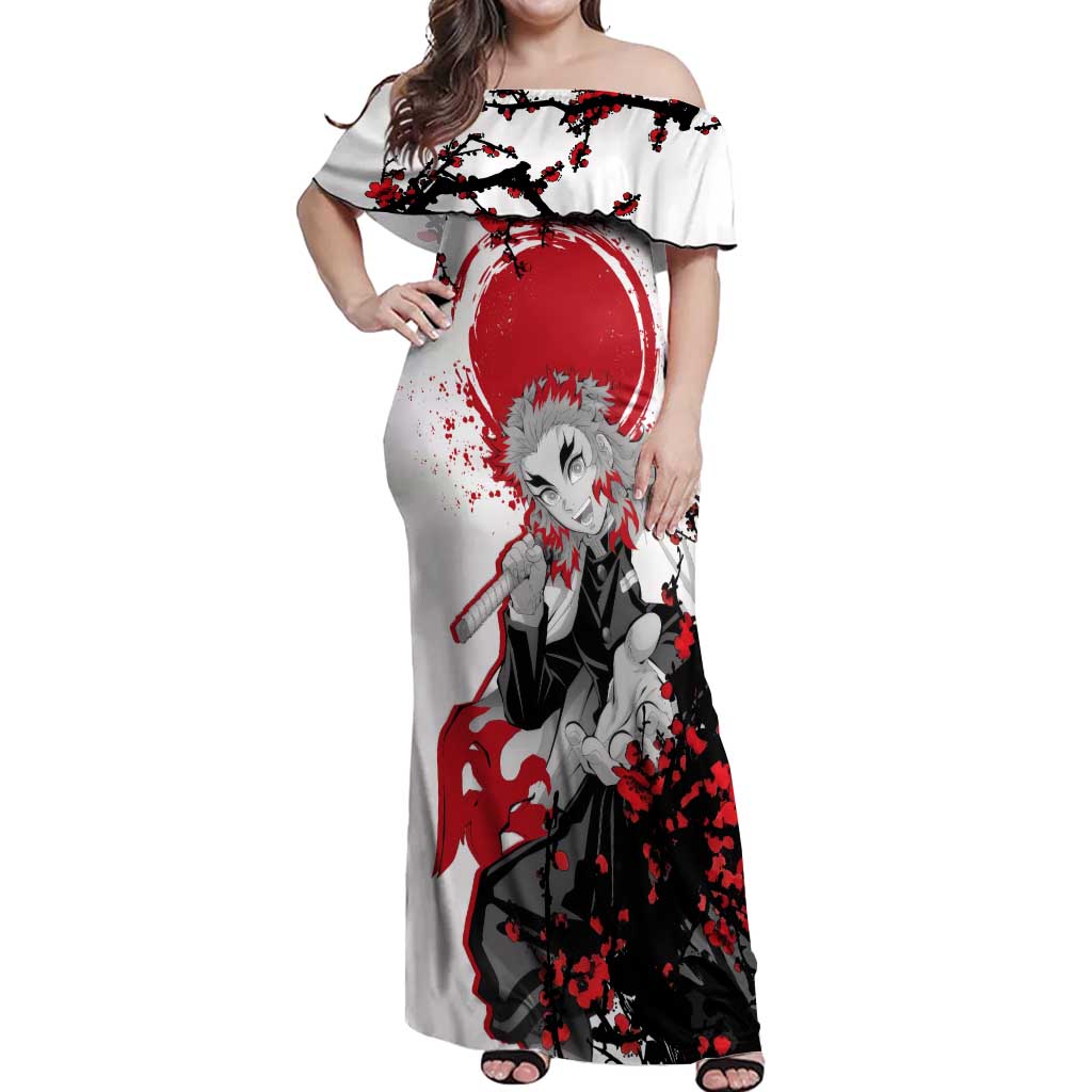 Kyojuro Rengoku - Demon Slayer Off Shoulder Maxi Dress Anime Japan Style