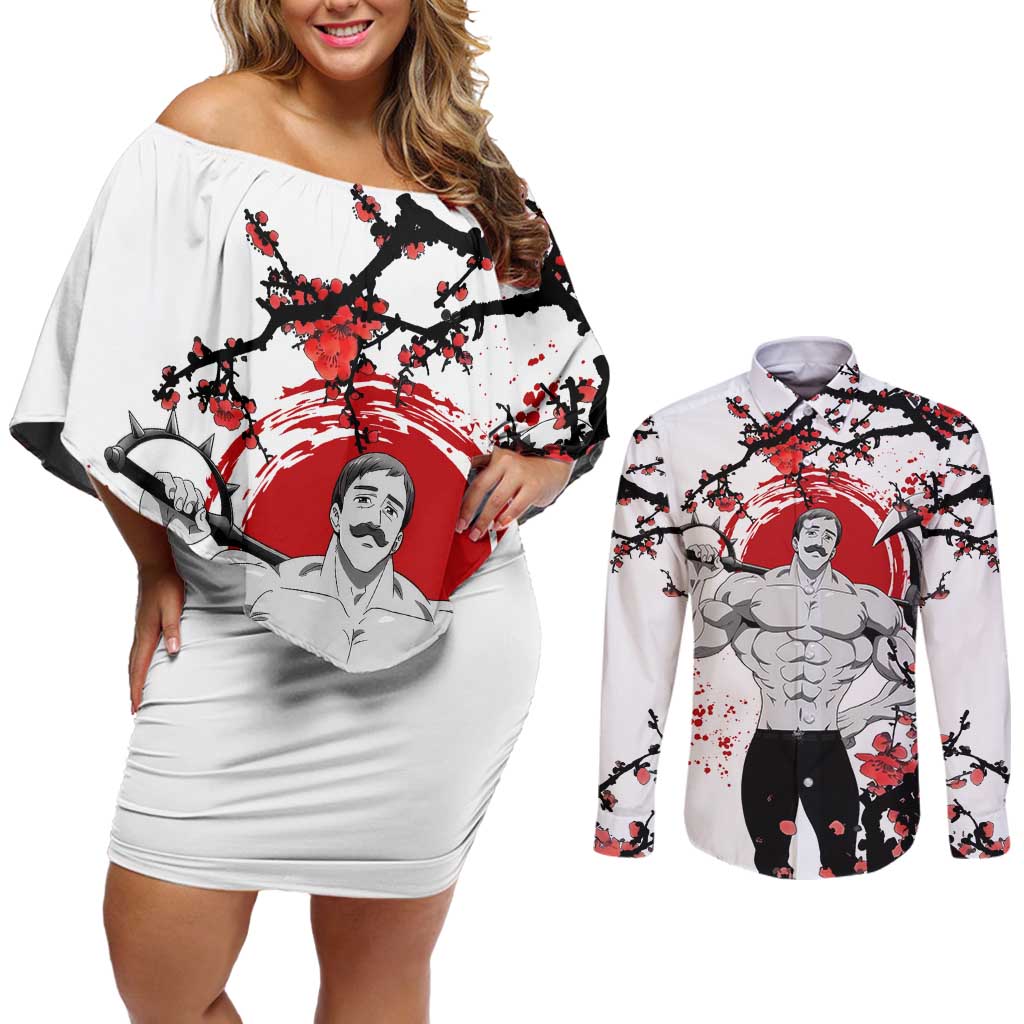 Escanor - Nanatsu no Taizai Couples Matching Off Shoulder Short Dress and Long Sleeve Button Shirt Anime Japan Style