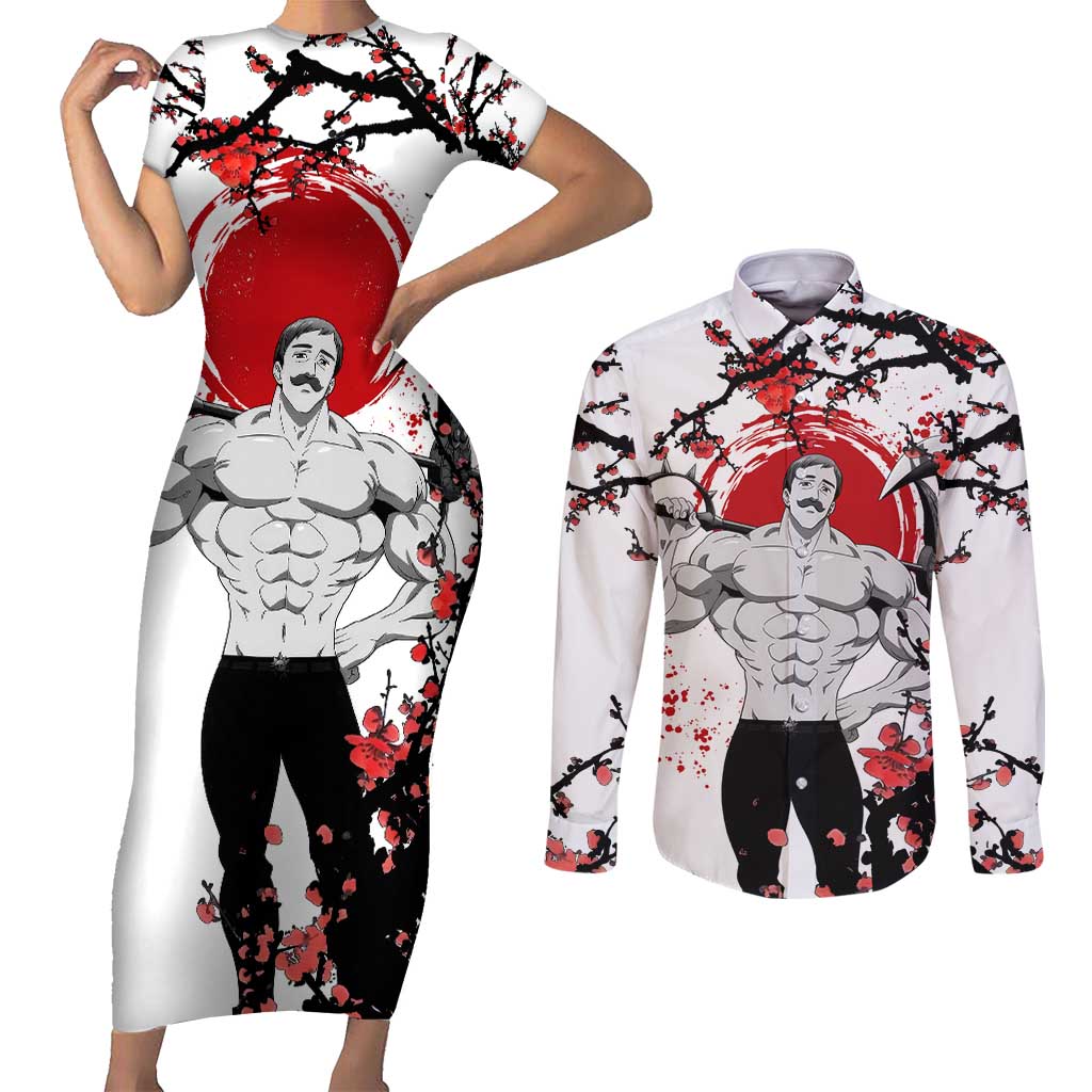 Escanor - Nanatsu no Taizai Couples Matching Short Sleeve Bodycon Dress and Long Sleeve Button Shirt Anime Japan Style