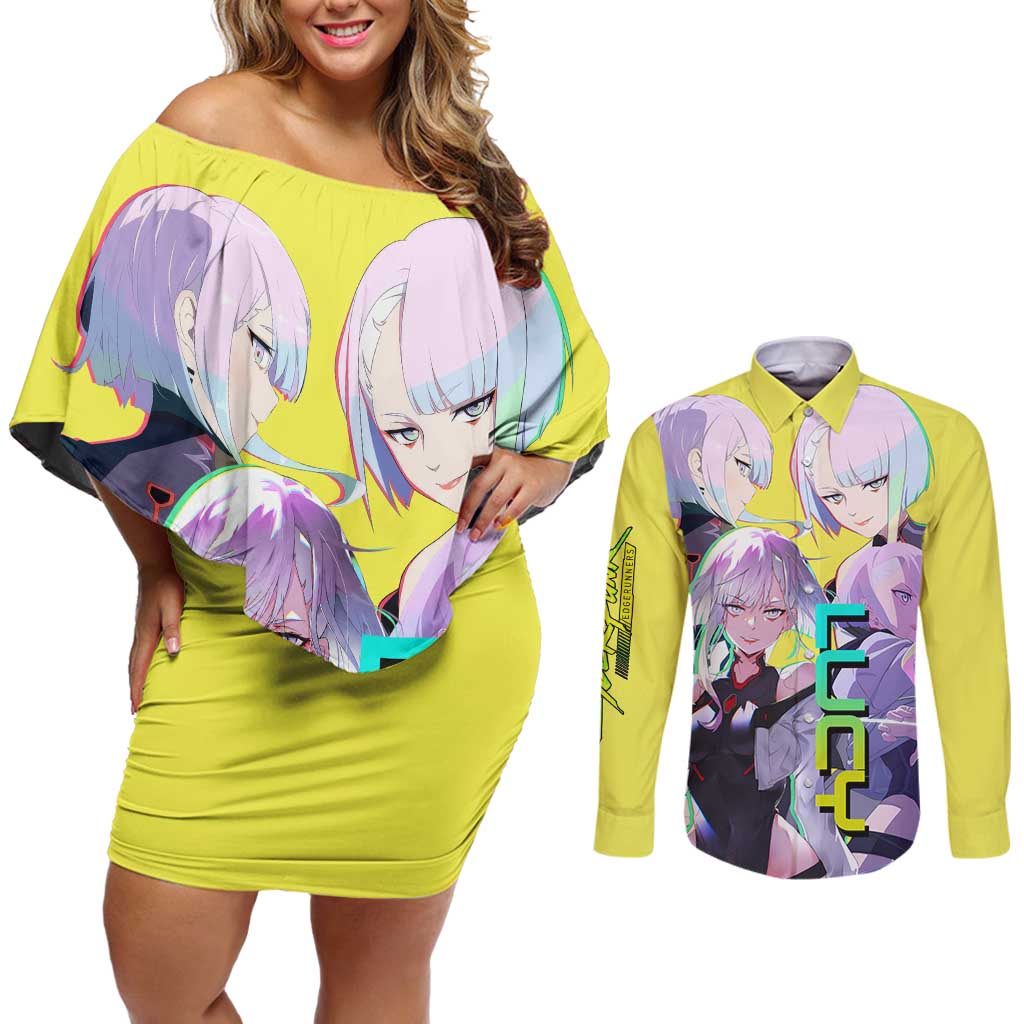 Lucy - CyperPunk Edgerunners Couples Matching Off Shoulder Short Dress and Long Sleeve Button Shirt Anime Style