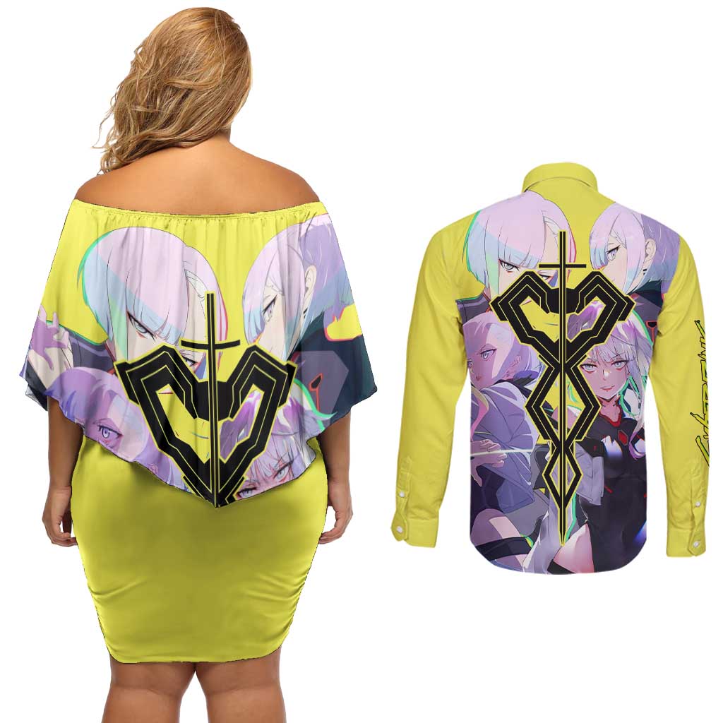 Lucy - CyperPunk Edgerunners Couples Matching Off Shoulder Short Dress and Long Sleeve Button Shirt Anime Style