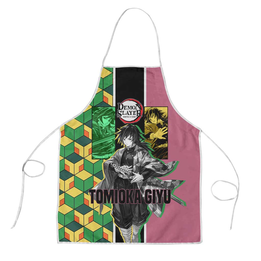 Giyu Tomioka from Demon Slayer Apron with Geometric Pattern Sleeve and Pink and Black Manga Panel Design - The Mazicc