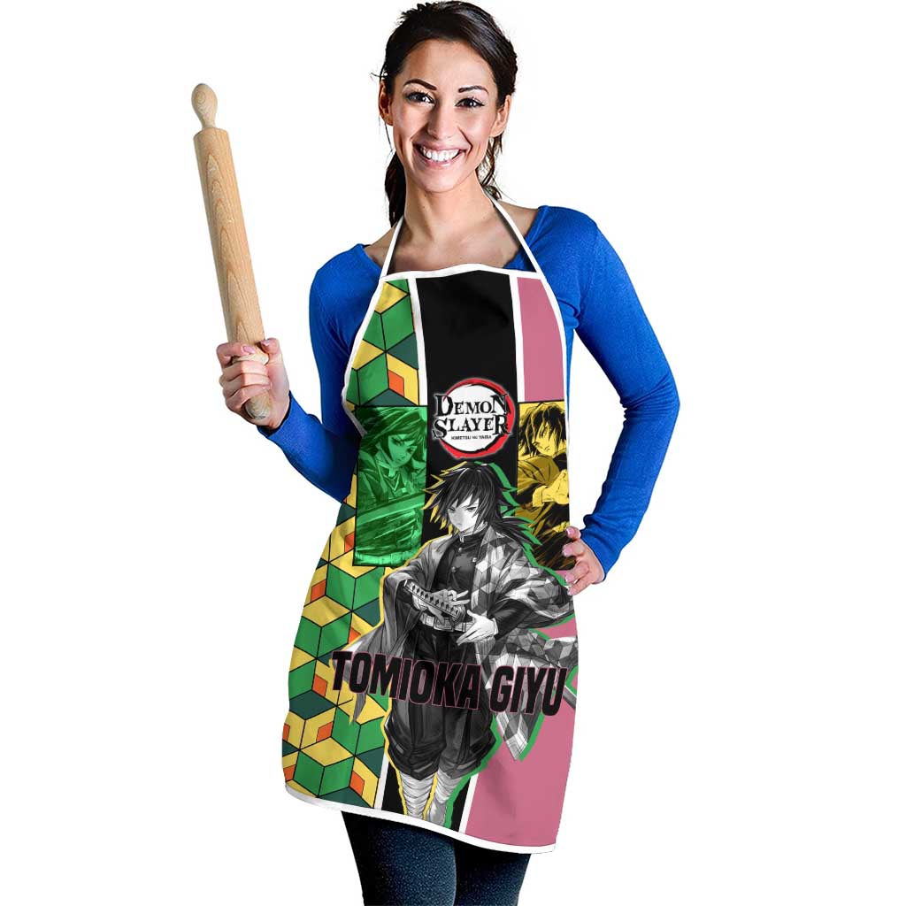 Giyu Tomioka from Demon Slayer Apron with Geometric Pattern Sleeve and Pink and Black Manga Panel Design - The Mazicc