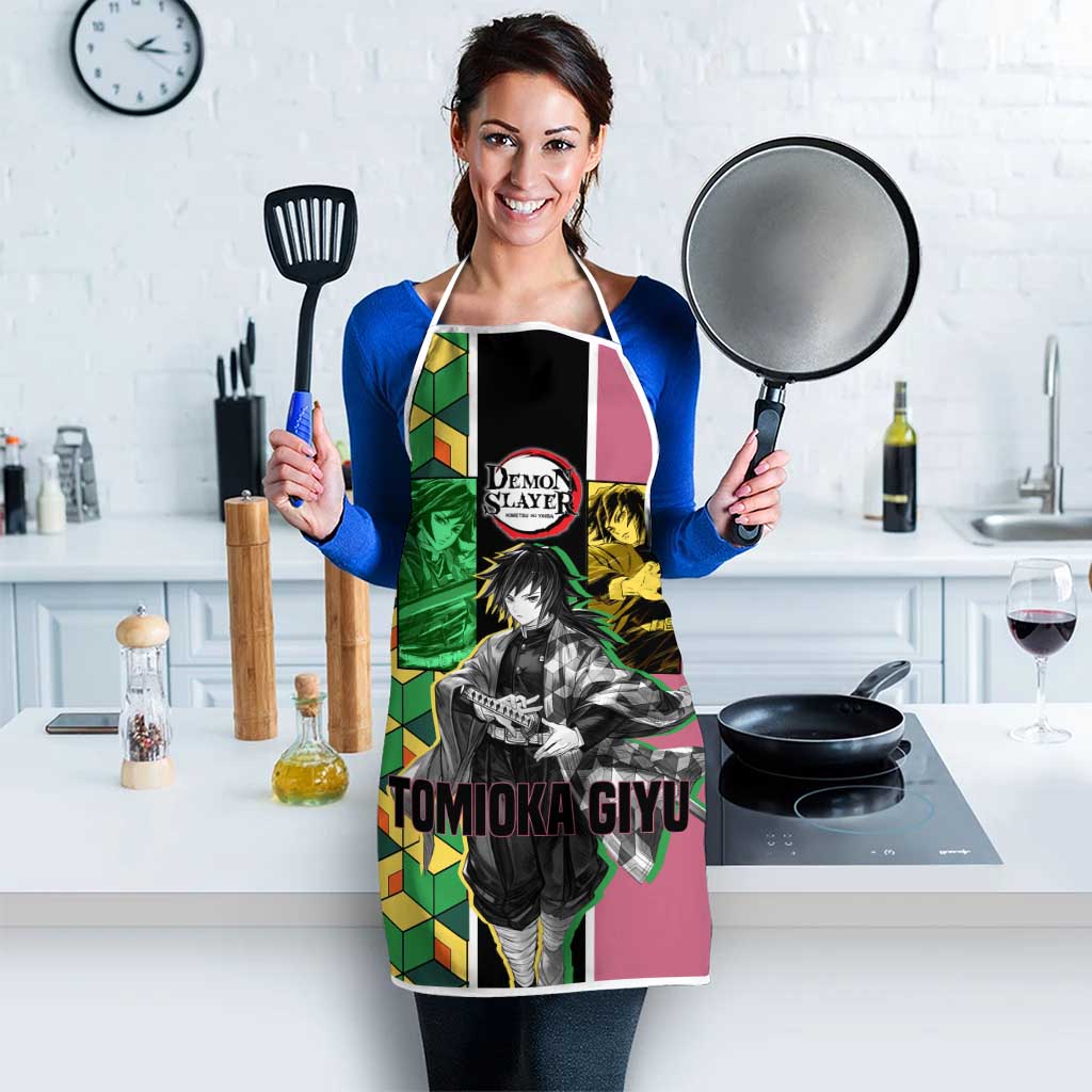 Giyu Tomioka from Demon Slayer Apron with Geometric Pattern Sleeve and Pink and Black Manga Panel Design - The Mazicc