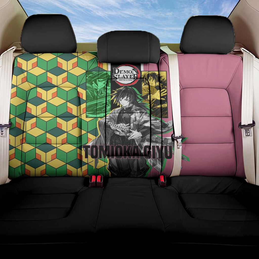 Giyu Tomioka from Demon Slayer Back Car Seat Cover with Geometric Pattern Sleeve and Pink and Black Manga Panel Design - The Mazicc