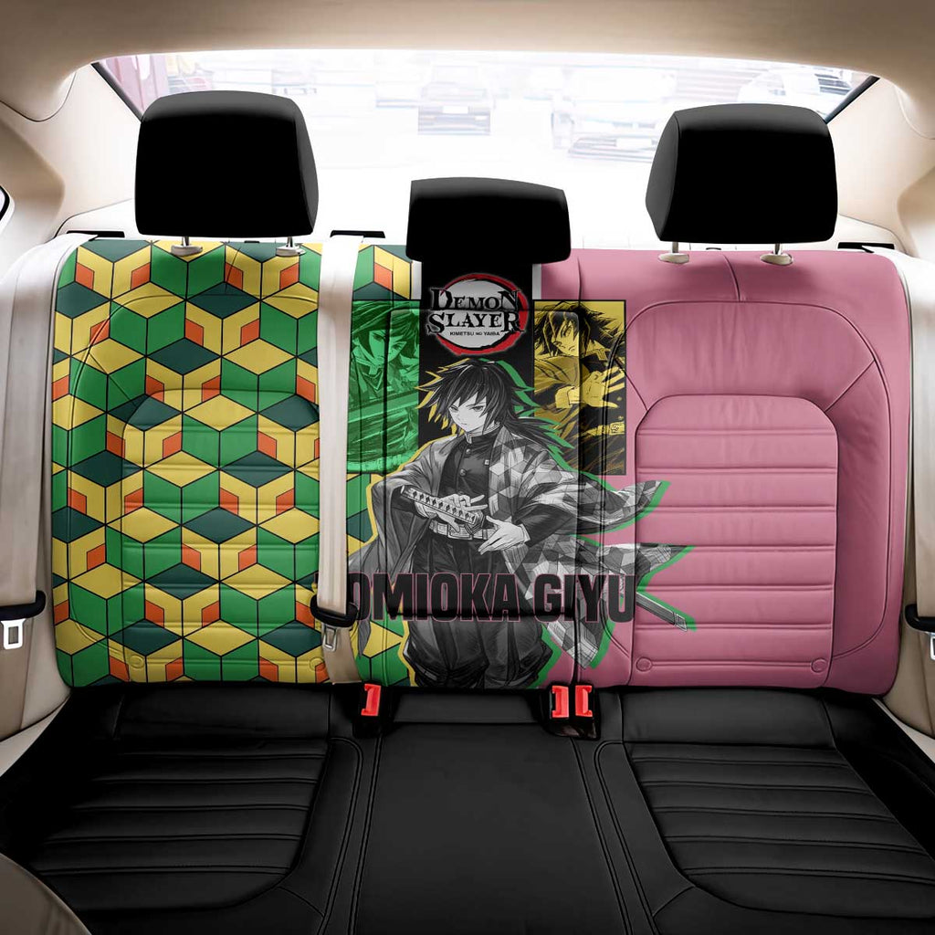 Giyu Tomioka from Demon Slayer Back Car Seat Cover with Geometric Pattern Sleeve and Pink and Black Manga Panel Design - The Mazicc