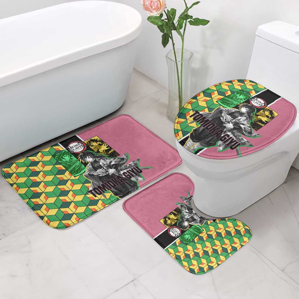 Giyu Tomioka from Demon Slayer Bathroom Set with Geometric Pattern Sleeve and Pink and Black Manga Panel Design - The Mazicc
