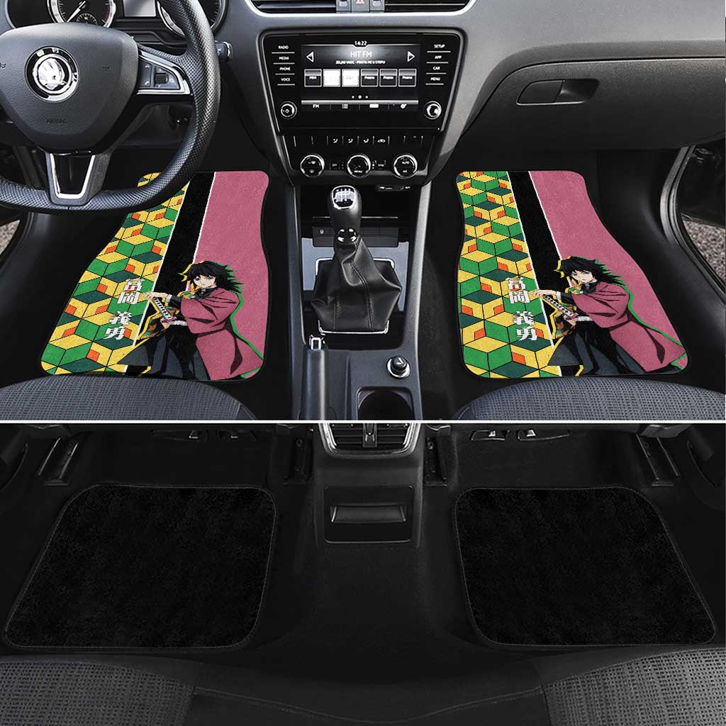 Giyu Tomioka from Demon Slayer Car Mats with Geometric Pattern Sleeve and Pink and Black Manga Panel Design - The Mazicc