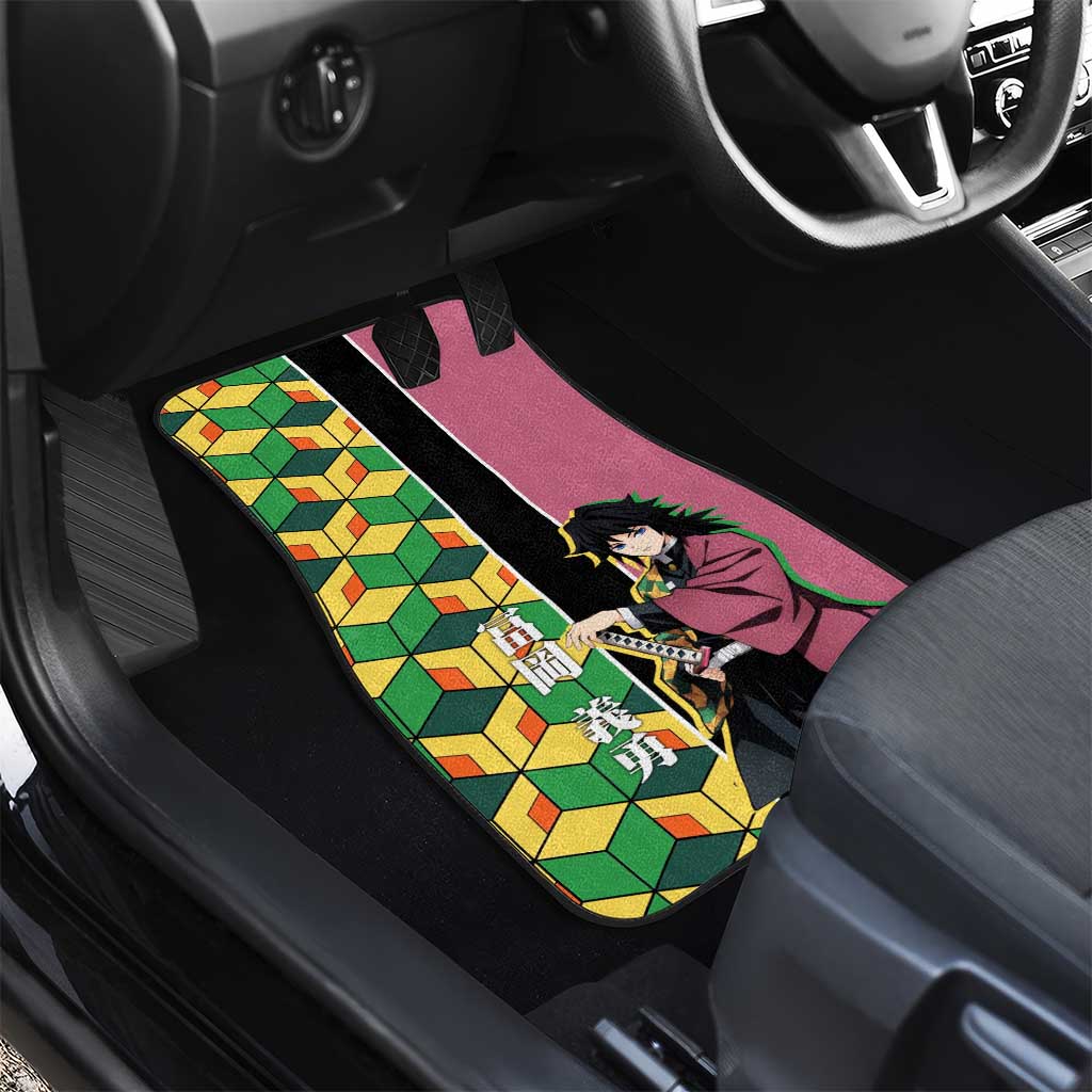 Giyu Tomioka from Demon Slayer Car Mats with Geometric Pattern Sleeve and Pink and Black Manga Panel Design - The Mazicc