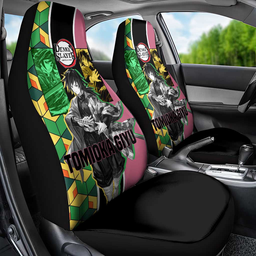 Giyu Tomioka from Demon Slayer Car Seat Cover with Geometric Pattern Sleeve and Pink and Black Manga Panel Design - The Mazicc