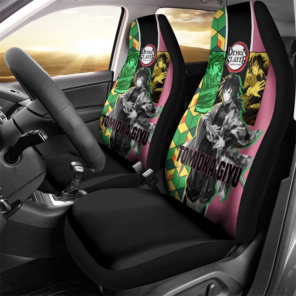 Giyu Tomioka from Demon Slayer Car Seat Cover with Geometric Pattern Sleeve and Pink and Black Manga Panel Design - The Mazicc