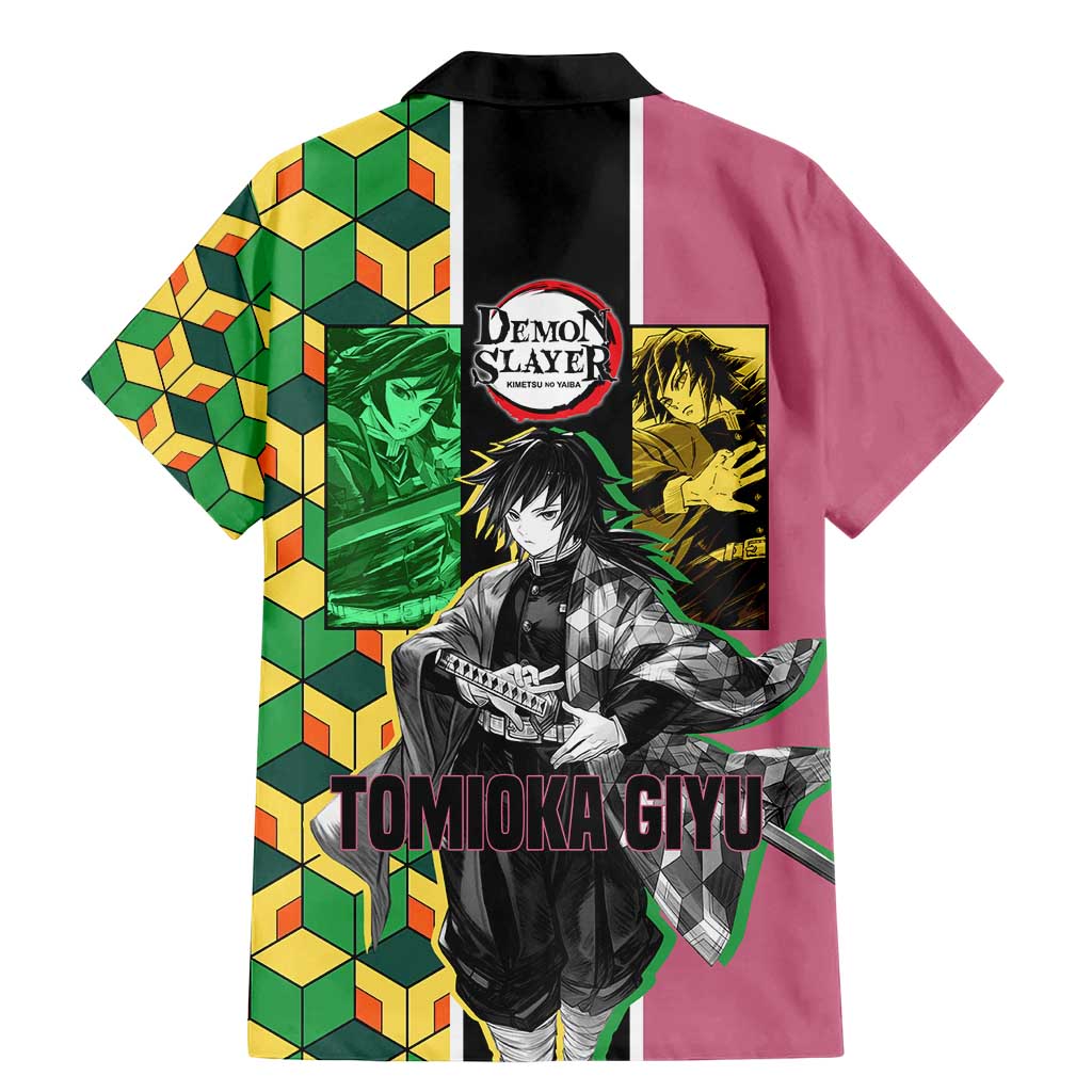 Giyu Tomioka from Demon Slayer Family Matching Mermaid Dress and Hawaiian Shirt with Geometric Pattern Sleeve and Pink and Black Manga Panel Design - The Mazicc