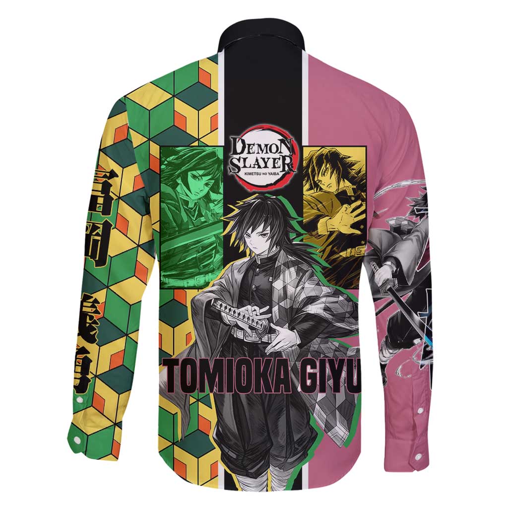 Giyu Tomioka from Demon Slayer Family Matching Mermaid Dress and Hawaiian Shirt with Geometric Pattern Sleeve and Pink and Black Manga Panel Design - The Mazicc