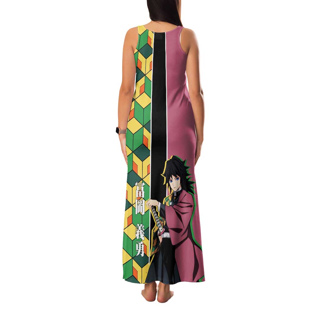 Giyu Tomioka from Demon Slayer Family Matching Tank Maxi Dress and Hawaiian Shirt with Geometric Pattern Sleeve and Pink and Black Manga Panel Design - The Mazicc