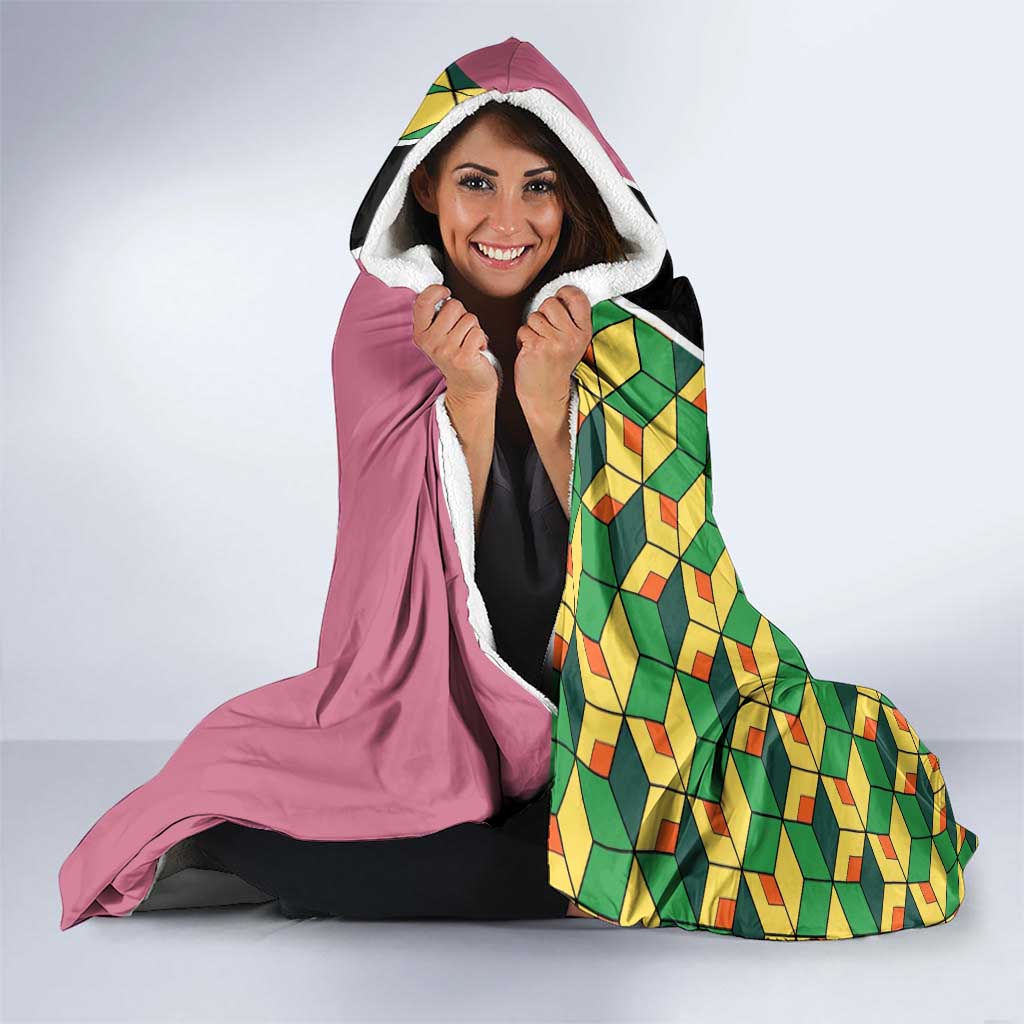Giyu Tomioka from Demon Slayer Hooded Blanket with Geometric Pattern Sleeve and Pink and Black Manga Panel Design - The Mazicc