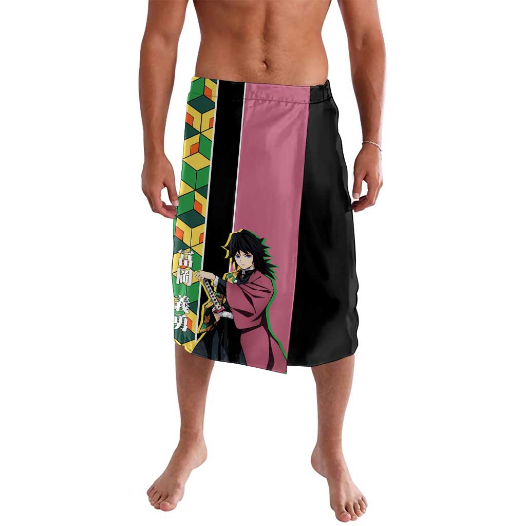 Giyu Tomioka from Demon Slayer Lavalava with Geometric Pattern Sleeve and Pink and Black Manga Panel Design - The Mazicc
