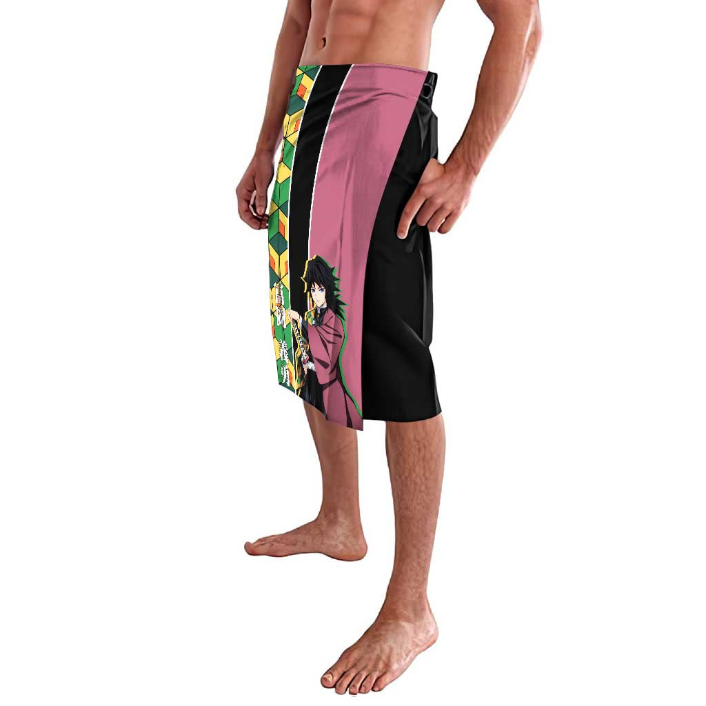 Giyu Tomioka from Demon Slayer Lavalava with Geometric Pattern Sleeve and Pink and Black Manga Panel Design - The Mazicc