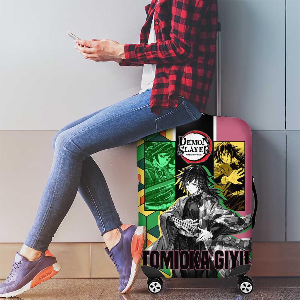 Giyu Tomioka from Demon Slayer Luggage Cover with Geometric Pattern Sleeve and Pink and Black Manga Panel Design - The Mazicc