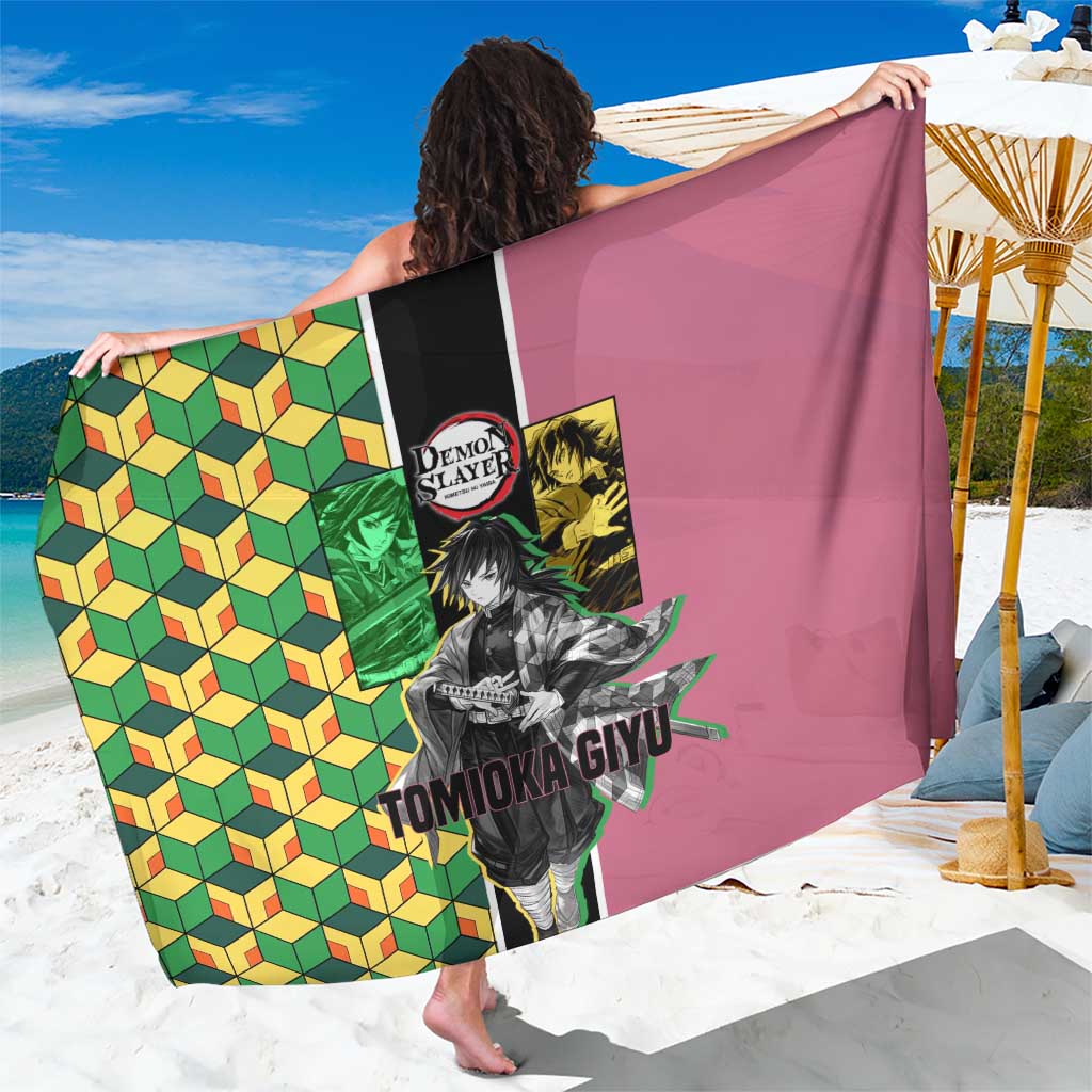 Giyu Tomioka from Demon Slayer Sarong with Geometric Pattern Sleeve and Pink and Black Manga Panel Design - The Mazicc