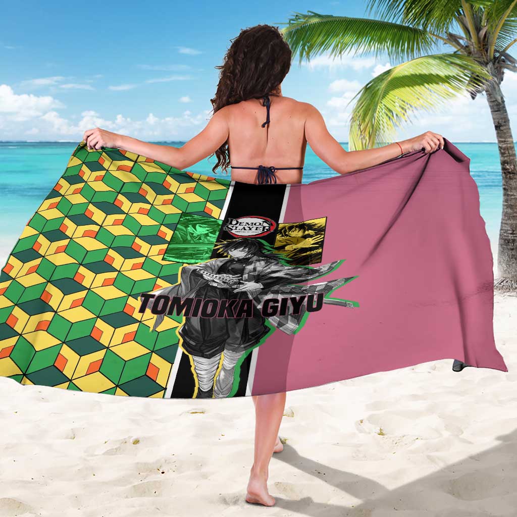 Giyu Tomioka from Demon Slayer Sarong with Geometric Pattern Sleeve and Pink and Black Manga Panel Design - The Mazicc