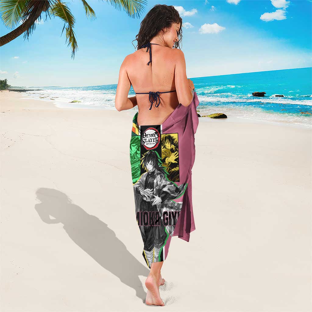 Giyu Tomioka from Demon Slayer Sarong with Geometric Pattern Sleeve and Pink and Black Manga Panel Design - The Mazicc