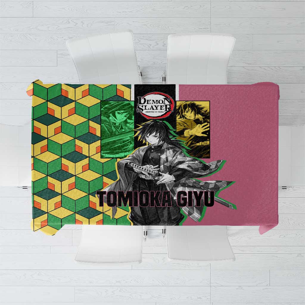 Giyu Tomioka from Demon Slayer Tablecloth with Geometric Pattern Sleeve and Pink and Black Manga Panel Design - The Mazicc