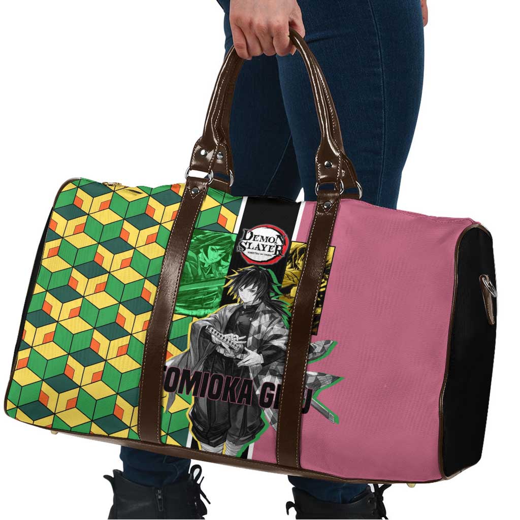 Giyu Tomioka from Demon Slayer Travel Bag with Geometric Pattern Sleeve and Pink and Black Manga Panel Design - The Mazicc