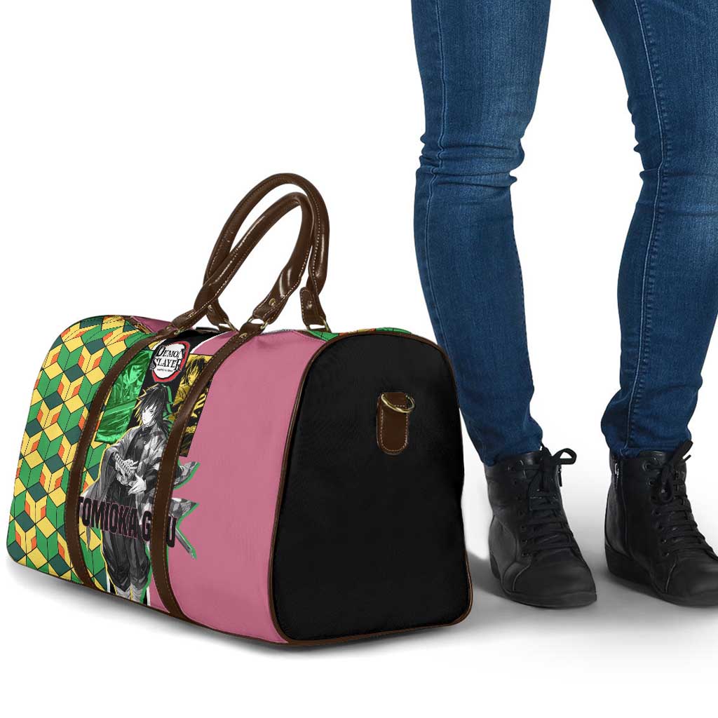 Giyu Tomioka from Demon Slayer Travel Bag with Geometric Pattern Sleeve and Pink and Black Manga Panel Design - The Mazicc