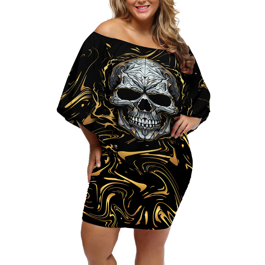 skull-mable-golden-abstract-art-off-shoulder-short-dress-fuck-you-excuses-learn-to-admit-when-you-fuck-up