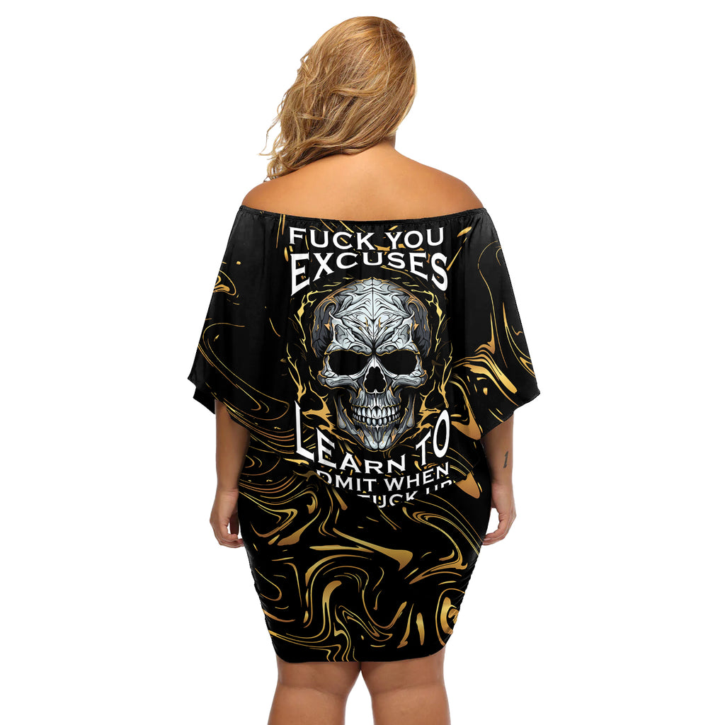 skull-mable-golden-abstract-art-off-shoulder-short-dress-fuck-you-excuses-learn-to-admit-when-you-fuck-up